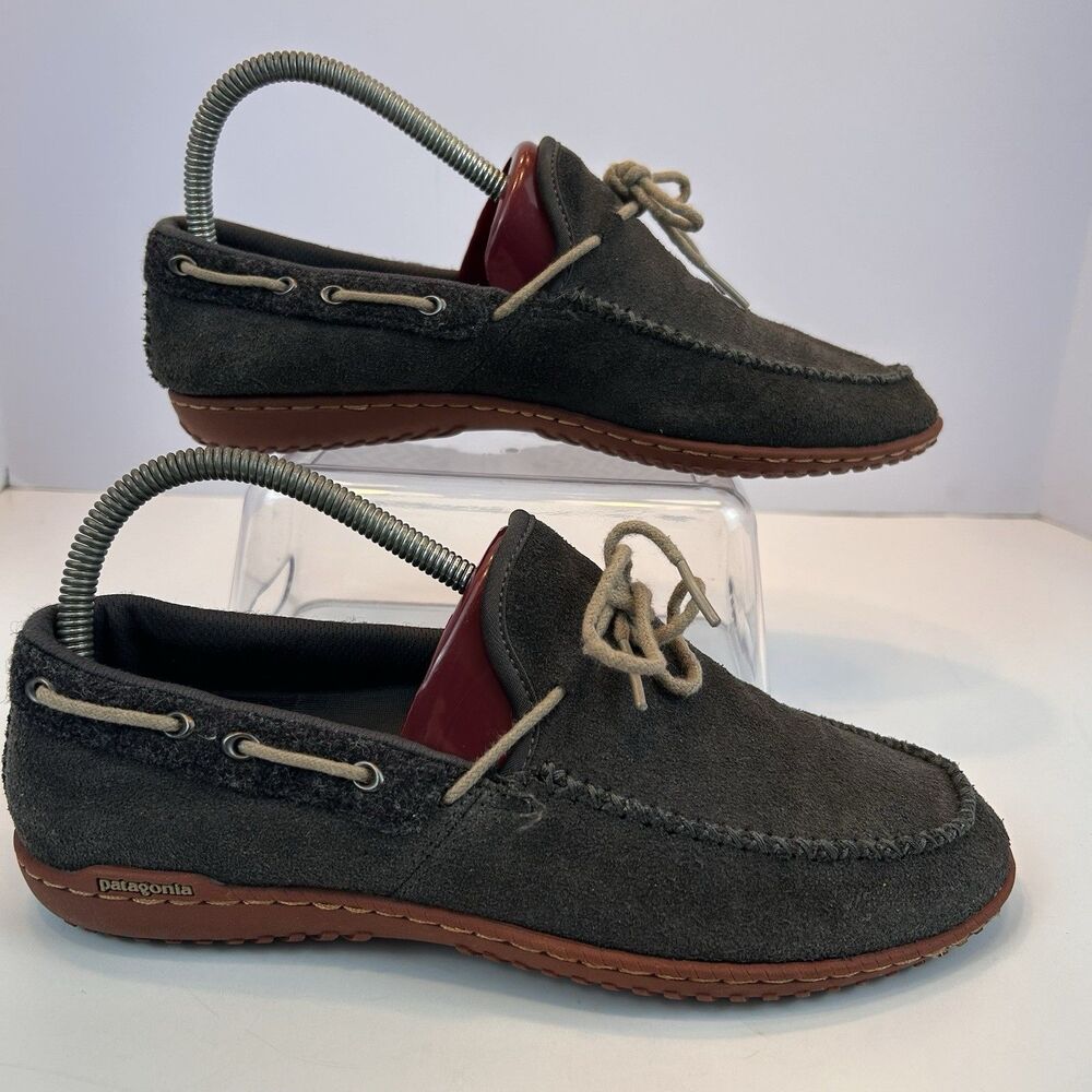 Patagonia Shoes Womens 9 Loafers Slip On Moc Flats Grey Suede Leather Casual